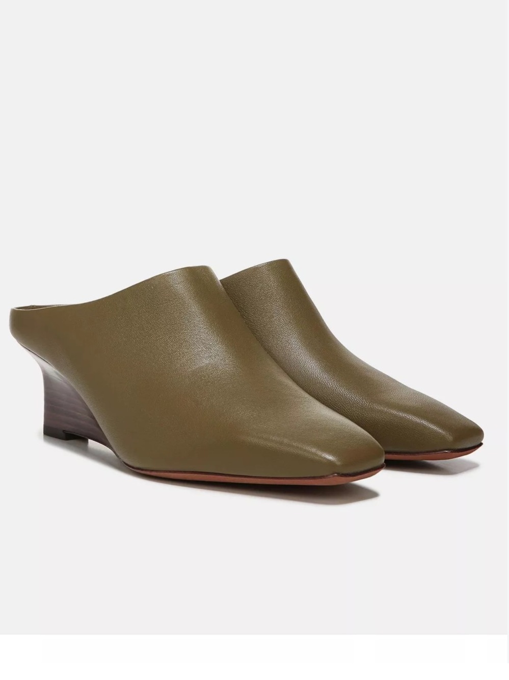 VINCE GENUINE LEATHER BENITA, CYPRESS LE Wedge Mules Slip-On Styling Sz 8.5